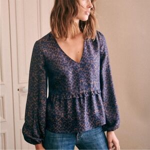 Sezane Bianca Blouse Jacquard Blue Bouse Top 38 6